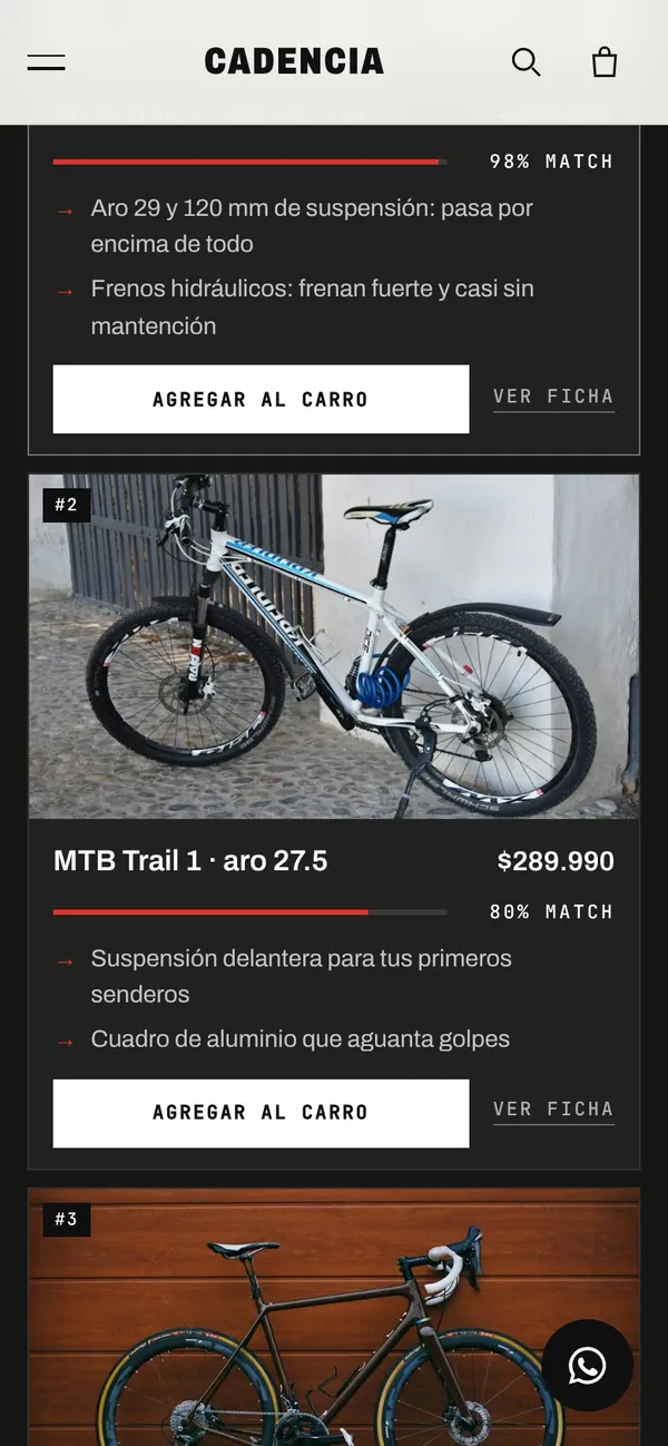 Resultados del comparador en el celular.
