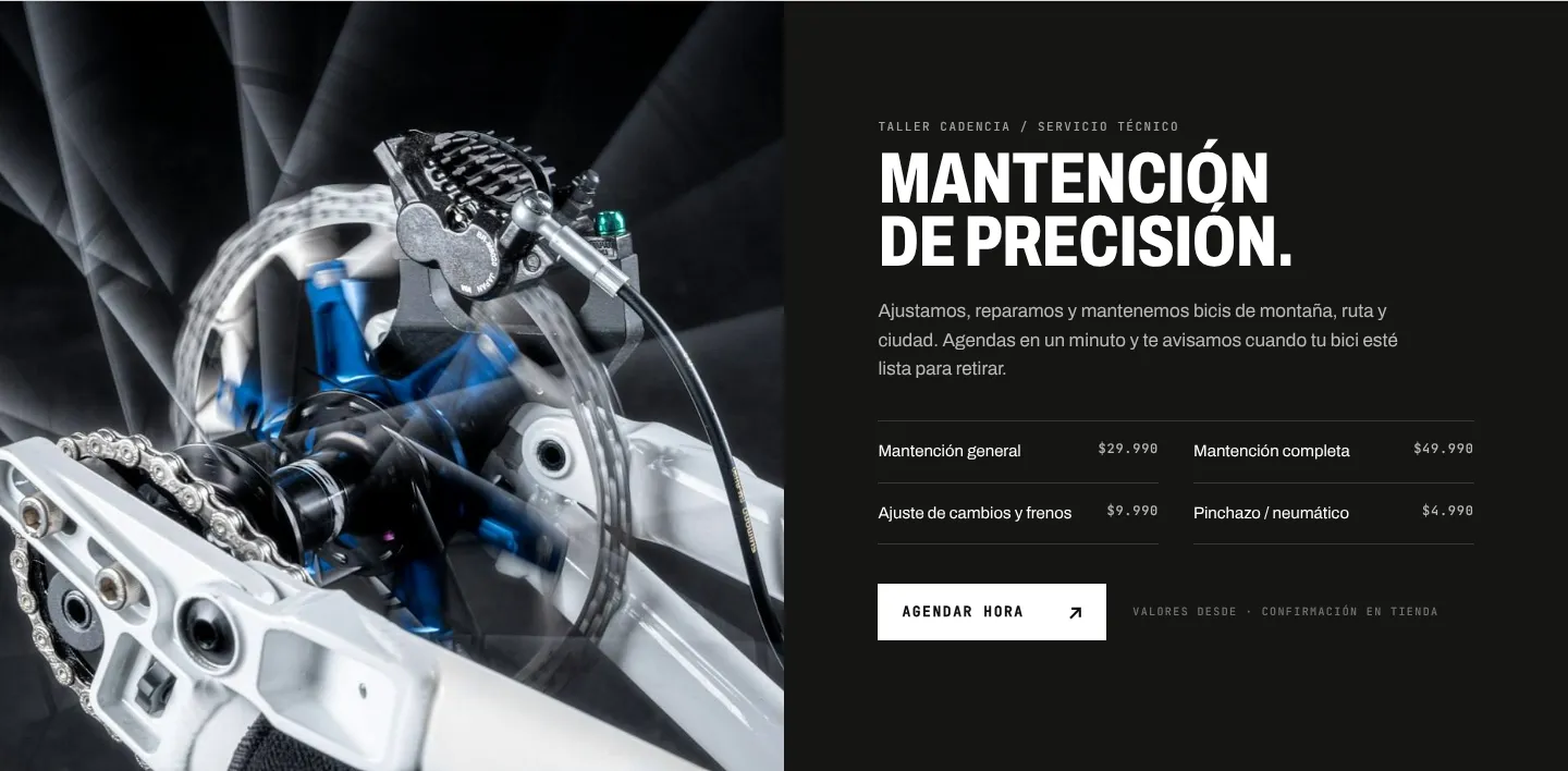 Sección de taller: mantención de precisión con precios desde y botón para agendar.