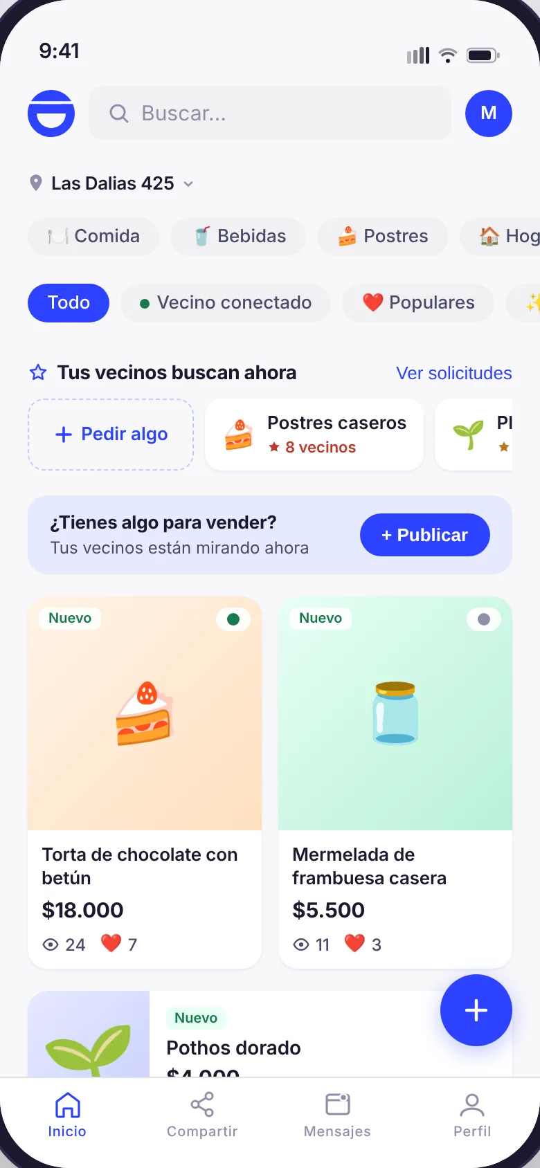 Inicio: lo que venden los vecinos y lo que buscan.