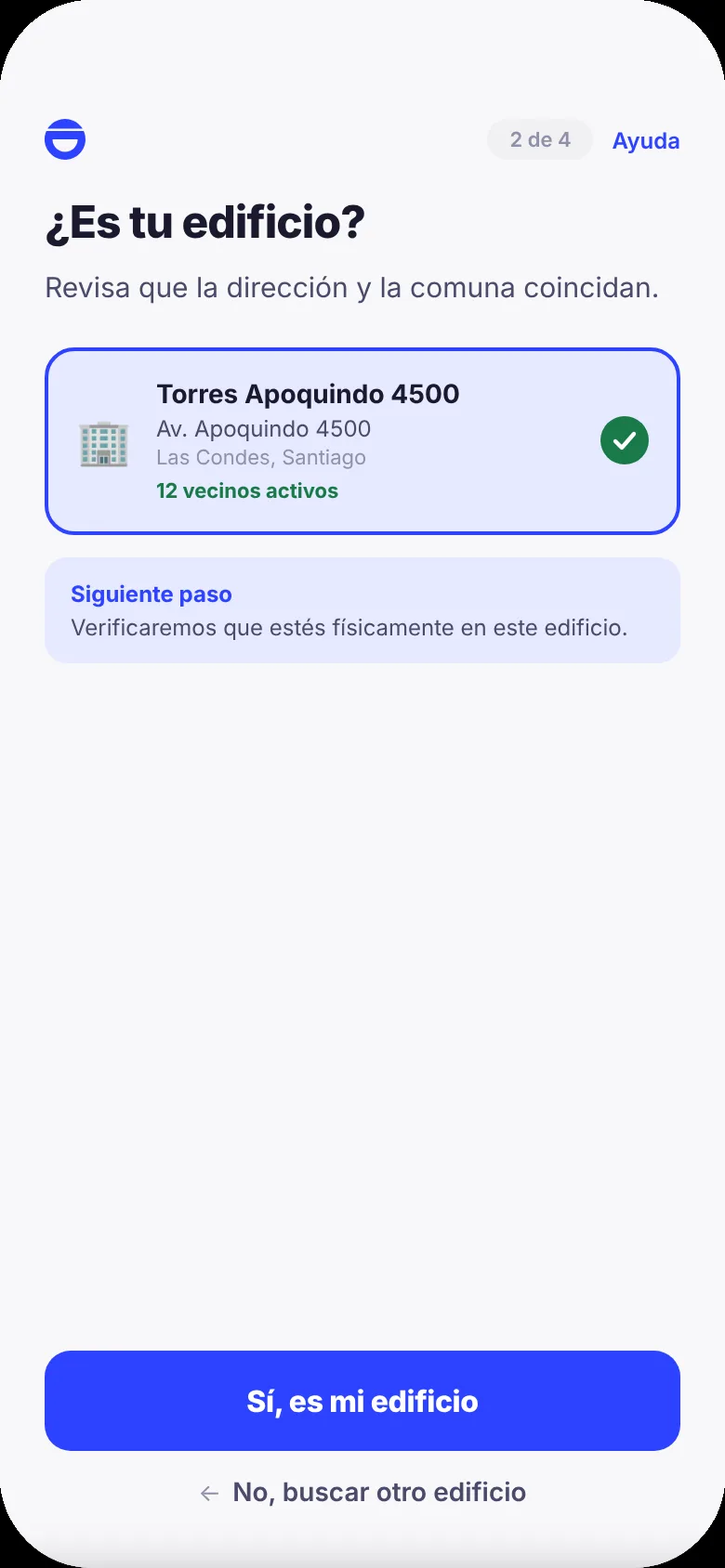 ¿Es tu edificio? Confirmación de dirección.