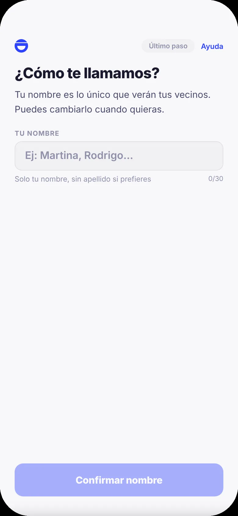 ¿Cómo te llamamos? Último paso del registro.